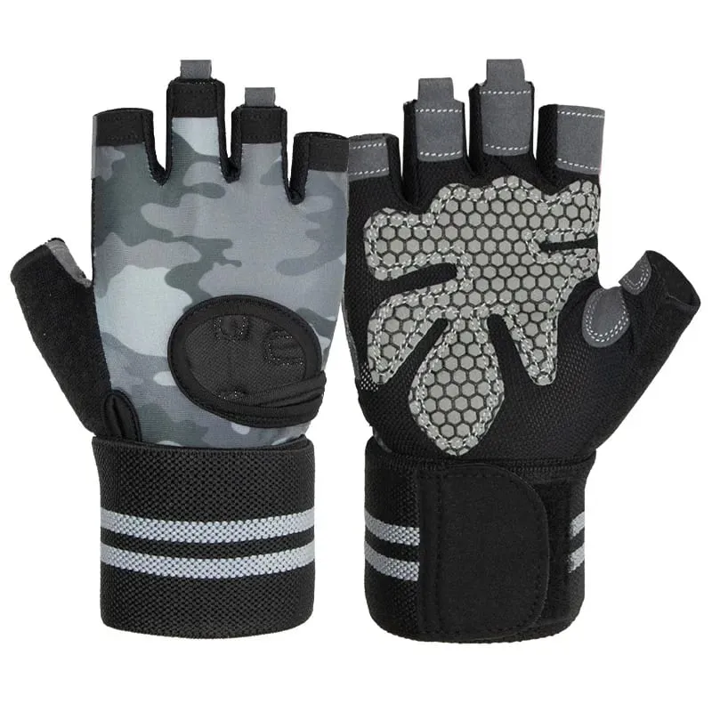 Anti SLIP Shock Breathable Half Finger ถุงมือ Breathable ถุงมือขี่จักรยานฟิตเนส GYM เพาะกาย Crossfit การออกกำลังกายถุงมือกีฬา