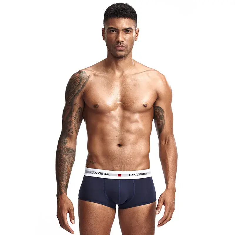 Men's Underwear Youth U Raised Low Waist Cotton Quadrangle Pants Solid Color Large Men's Shorts — image 3