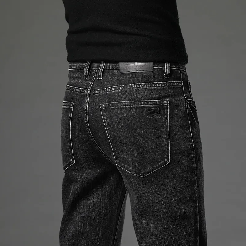 2025 Fall New Men's Cotton Stretch Slim Jeans Straight Version Business Fashion Denim Pants Vintage Blue Brand Trousers Black — image 3
