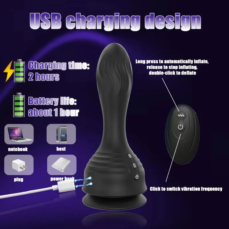 Remote Control Inflatable Butt Plug Vibrator na may 10 Swing Modes Suction Cup Vibrating Prostate Massager Anal Sex Toy para sa mga Babae — image 5