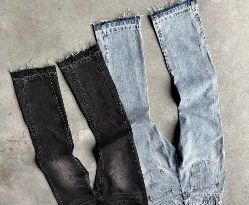 Hip Hop กางเกงขาตรง Gothic Fringed Casual Micro Flared กางเกง Y2K Vintage Slim Fit กางเกงยีนส์อินเทรนด์ล้างผู้ชายผู้หญิง Harajuku — image 2