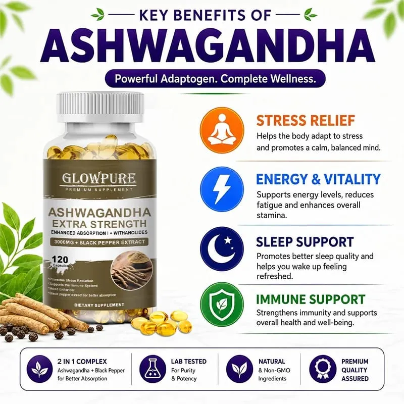 Ashwagandha-Wurzelextrakt-Kapseln für Stress, Stimmung, Schlaf, Energie und Konzentration. Premium-Formel-Ergänzung — image 3