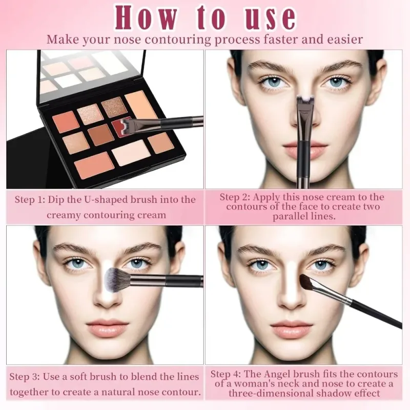 Profesional 3/1 Keping Berus Kontur Hidung 2 dalam 1 Set Berus Mekap Dwi Kepala Serbuk Blush Eyeshadow Berus Kontur Alat Kecantikan — image 5
