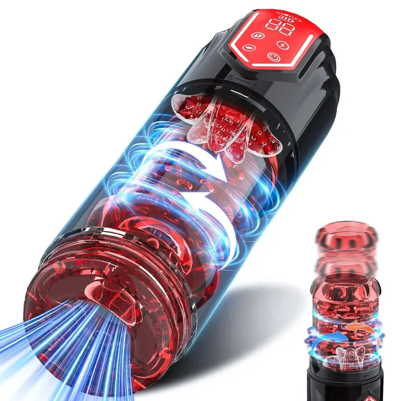 LCD חדש אוטומטי יניקה ליקק כוס אוננות 9 דחף כיס מסתובב כוס משאבות ומגדילים סטרוקר מציצה משאבת פין