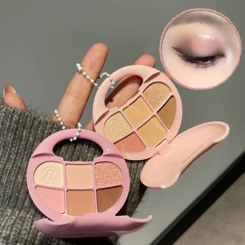 Palette di ombretti marrone castano da 6 colori Ombretto opaco luccicante Illumina la tavolozza di trucco con pigmenti per occhi rosa glitterati impermeabili