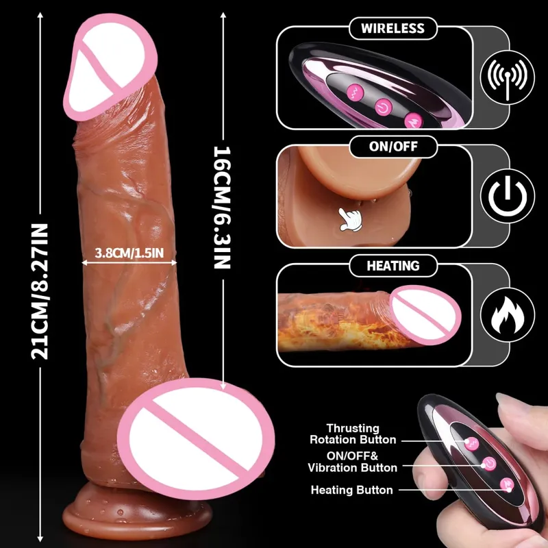Erotic Dildo Telescopic Vibrator Female Vagina Penetration Realistic Large Penis Anal Plug With Female Sex Toys Heated Thruster