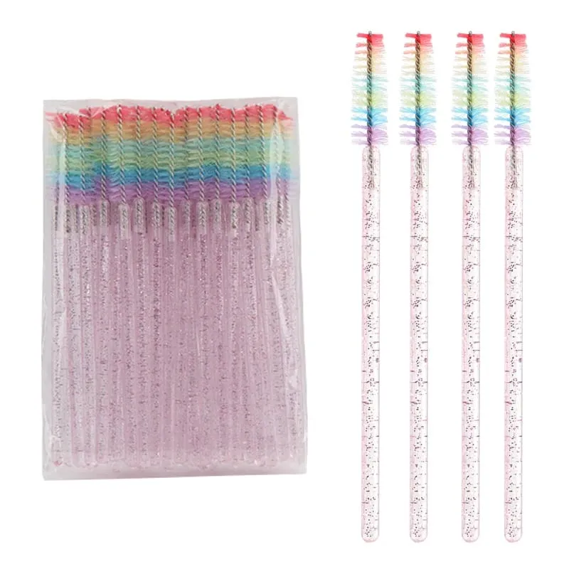 50pcs Berus Bulu Mata Kristal Boleh Pakai Sambungan Bulu Mata Berus Makeup Tongkat Maskara Aplikator Sikat Kening Berus Mikro Pelangi — image 11