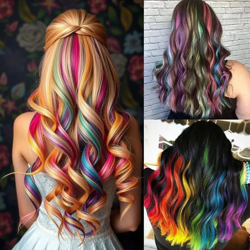 Bunte Haarverlängerungen, gewelltes Zubehör, Party-Highlights, Clip auf synthetischen Regenbogen-Perücken, Lieblingsgeschenk für Kinder (5 Stück) — image 5