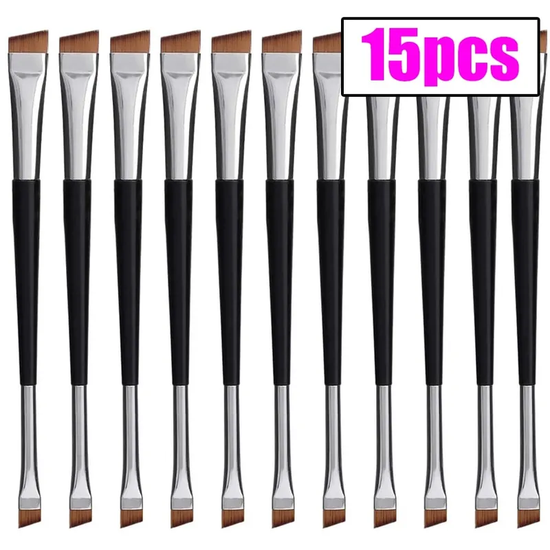 Professionele Wenkbrauwborstel Eyeliner Schuine platte kop Eyeliner Wenkbrauwcontour Make-up kwasten Dubbele kop Make-up gereedschap 15 stuks