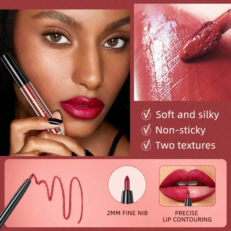 Lipstik Cair Matte & Lip Liner & Lip Gloss 3 Buah Set Kit Kosmetik Pewarna Bibir Merah Hitam Ungu Tahan Lama Anti Lengket — image 4