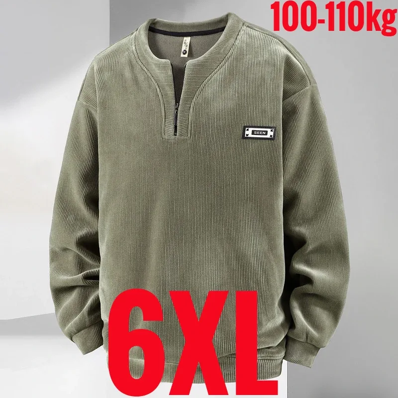 Extra Big Size Men's Sweatshirt Half Zip Pullover Corduroy Fleece Plus Large 6xl 7xl 8xl 9xl 10xl Autumn Winter Warm Casual Top — image 21