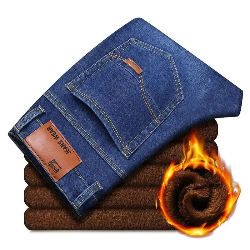 Men Plus Size 10XL Winter Warm Plush Jeans Stretch Loose Straight Baggy Denim Trousers for Comfortable Wear Oversize Streetwear — image 11