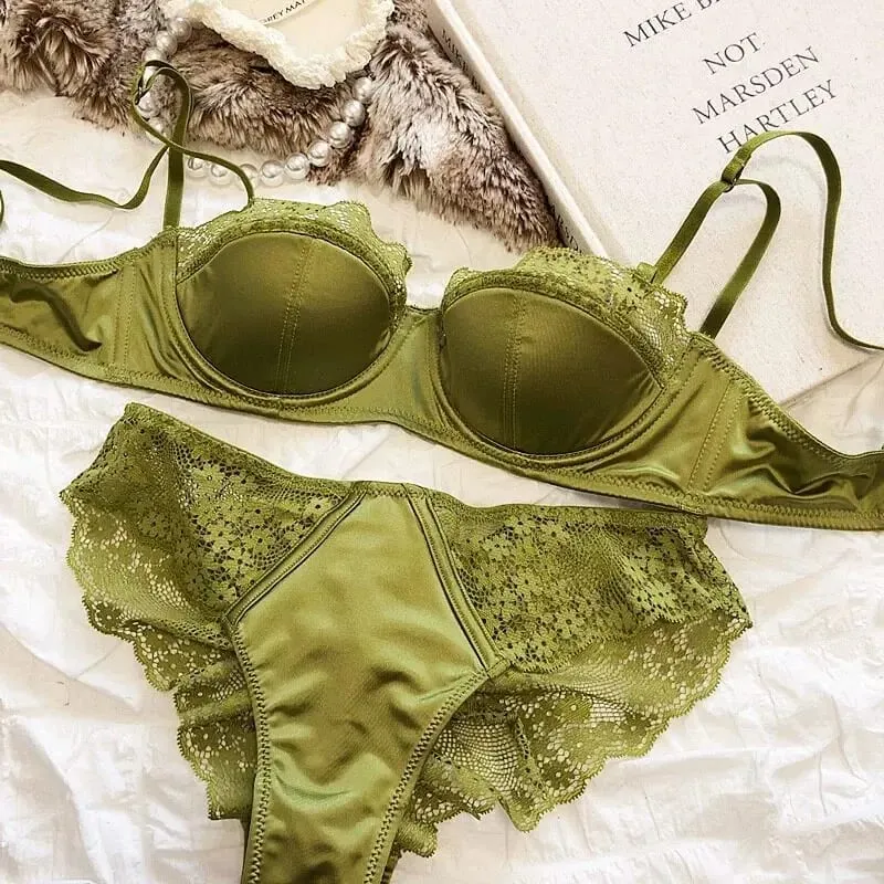 Set di lingerie da donna francese a mezza coppa, morbido reggiseno push-up con ferretto, cinturino sottile, reggiseno intimo leggero e estivo 32-38AB — image 7