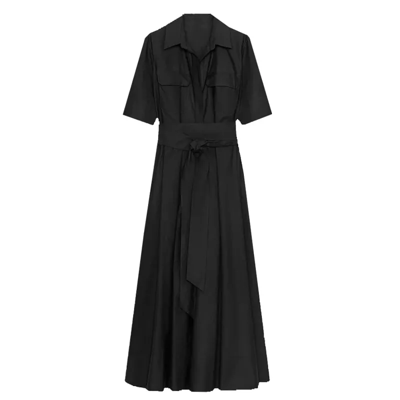Chic sólido manga curta lapela vestido longo para mulheres elegante único breasted cintura maxi vestido senhora férias noite vestidos de festa