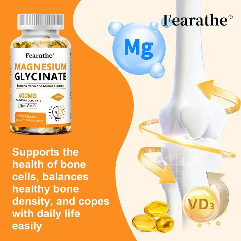 Magnesiumglycinat 400 mg Kapseln unterstützen die Muskeln, Knochen, Herz, Nerven, Schlafqualität und die Gesundheit des Immunsystems. Nicht gentechnisch verändert — image 5