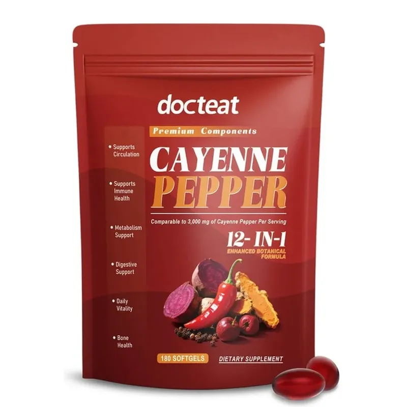 Kapsułki pieprzu cayenne z ulepszoną formułą botaniczną 12 w 1 o działaniu przeciwutleniającym i wspierającym zdrowie naczyń 180 kapsułek żelowych