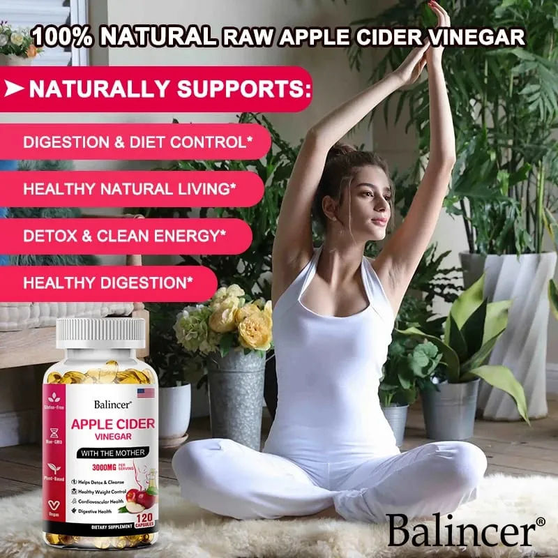 Balincer Apple Cider Vinegar Capsules Fat Burning Appetite Suppressant Healthy Weight Loss Cleanse Vitamin Supplement — image 4
