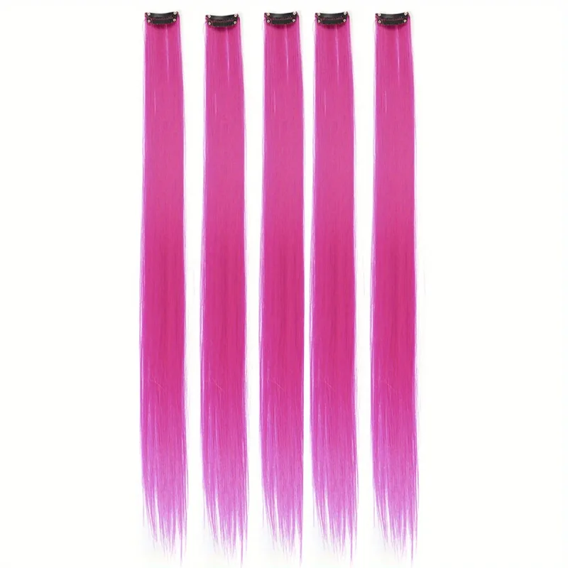 5pcs/set Colorful Clip In Synthetic Hair Extension Rainbow Long Straight Hairpieces For Women Girl Kids Y2K Style Daily Party