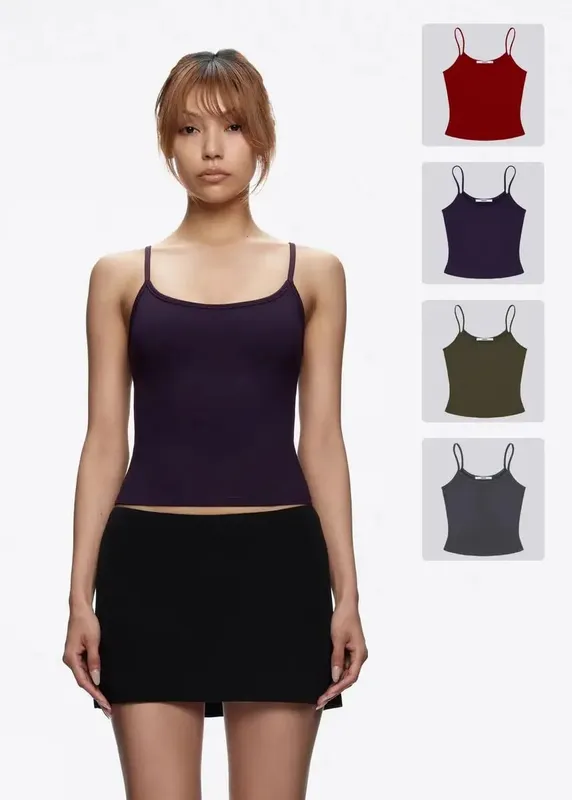 tank summer cherry red camisole olive green/purple/gray short top basic versatile high elasticity and skin hugging women — image 1