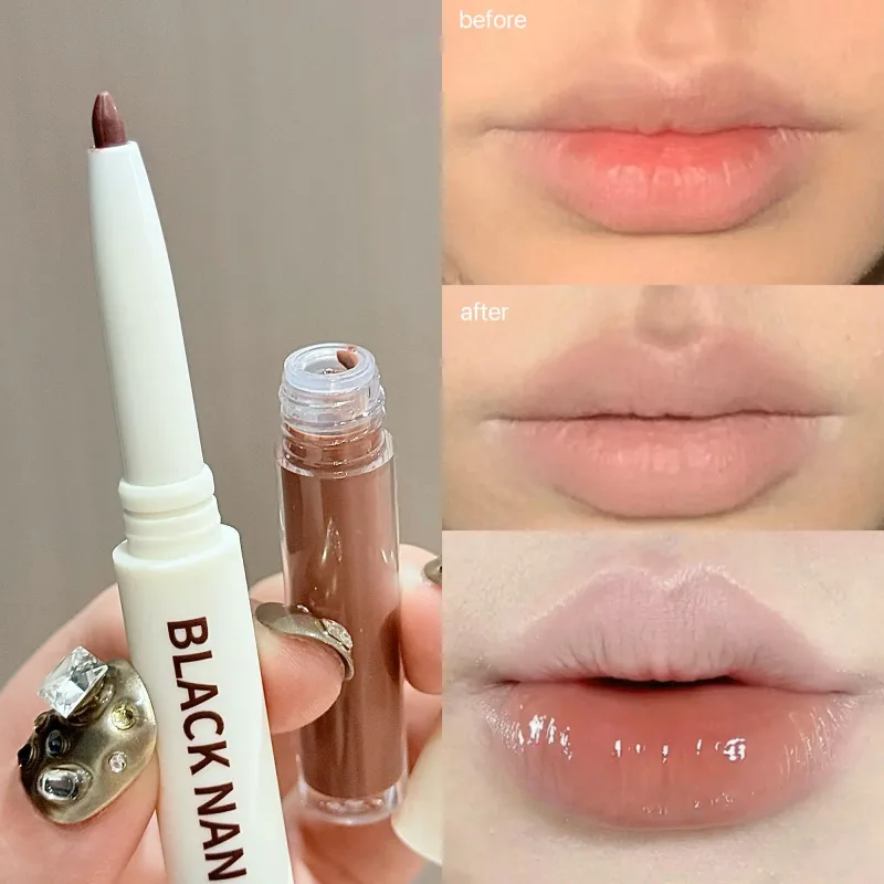 Lucidalabbra a doppia testa Matita labbra Contorno labbra Trucco Matita labbra nuda opaca Lava Cioccolato Marrone Specchio Lucidante per labbra Tinta labbra — image 9