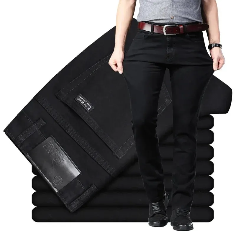 Seluar Jeans Saiz Besar Lelaki 38 40 Slim Kurus Regangan Lurus Versi Klasik Seluar Denim Hitam Mudah Pakaian Jenama Lelaki — image 1