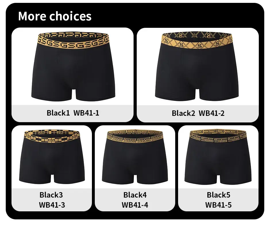 Ensemble de 5 pièces de sous-vêtements noirs classiques à taille élastique pour hommes, séchage rapide, confortables, sportifs, tendance pour jeunes, pantalons à coins plats — image 2