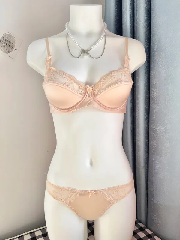 Set Bra Minimizer Renda Merah Populer Wanita Setengah Cangkir Ultra Tipis Payudara Besar Dukungan Lembut Pesta Pengantin Bulan Madu Malam Setelan 32-38 — image 8