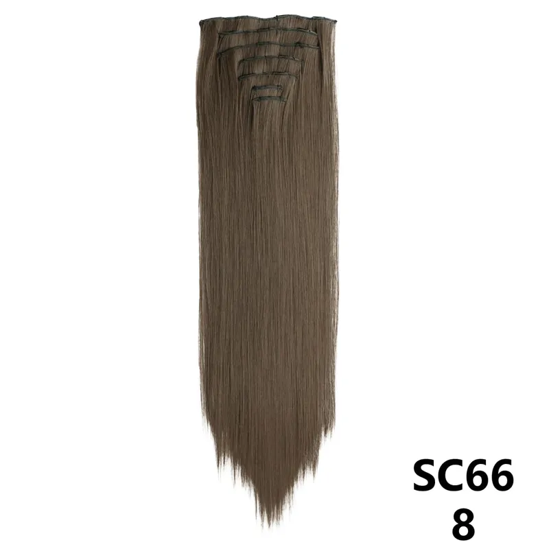 Sintetik Lurus Panjang 16 Klip Dalam Sambungan Rambut 7 Keping/Set Serat Suhu Tinggi Potongan Rambut Berambut Perang Hitam Coklat Untuk Wanita — image 16