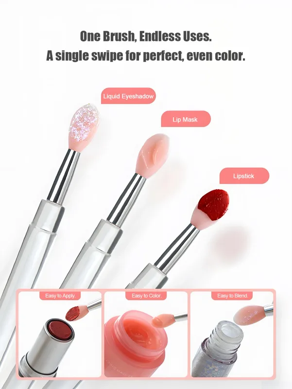 4/10 Stück wiederverwendbare Silikon-Lippenpinsel mit Kappe, tragbarer Lipgloss- und Lippenmasken-Applikator, doppelseitiger Make-up-Pinsel für Lippen und Augen — image 2