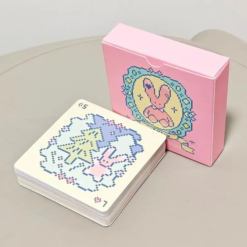 Kawaii Pixel Art Dek Lenormand Merah Jambu - 42 Kad Oracle Arnab Comel 7x7sm untuk Dek Mini Tiruan Dek Timbul Timbul — image 4