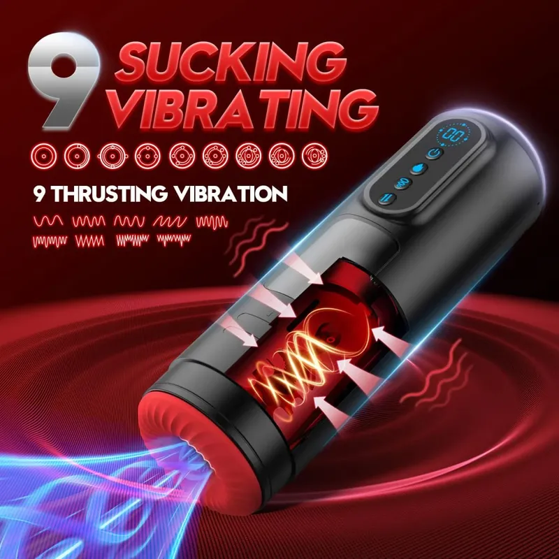 LCD Automatico Succhiare Masturbatore Maschile 9 Spinta Vibrazione Macchina Pompa Riscaldamento Figa Pompa Del Pene Tazza di Masturbazione Giocattoli Del Sesso — image 2