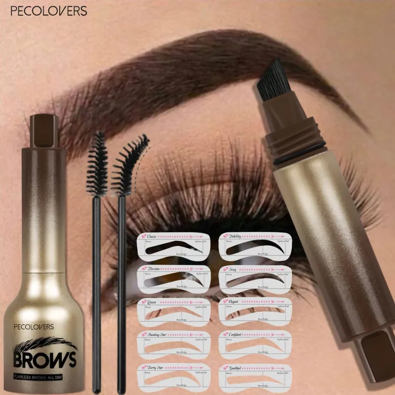 Professional 4 Pcs Eyebrow Products Makeup Set - Eyebrow Stamp & Eyebrow Powder & Small Brush Fill The Shapes of Eyebrow — image 1