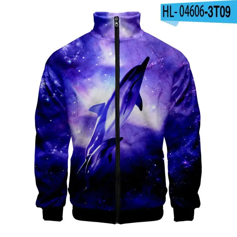 Harajuku Popular Novelty dolphin 3D Print Zipper Raglan Jacket Windbreaker Boys/Girls Comfortable Stand Collar Jackets Coats — image 36