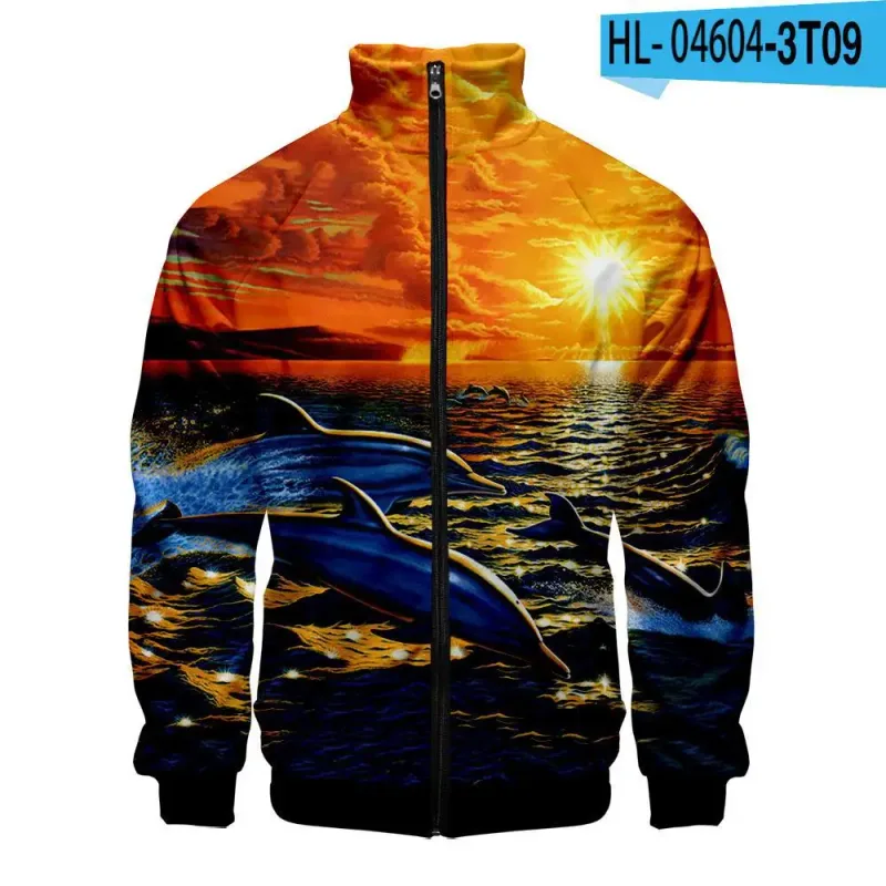 Harajuku Popular Novelty dolphin 3D Print Zipper Raglan Jacket Windbreaker Boys/Girls Comfortable Stand Collar Jackets Coats — image 37