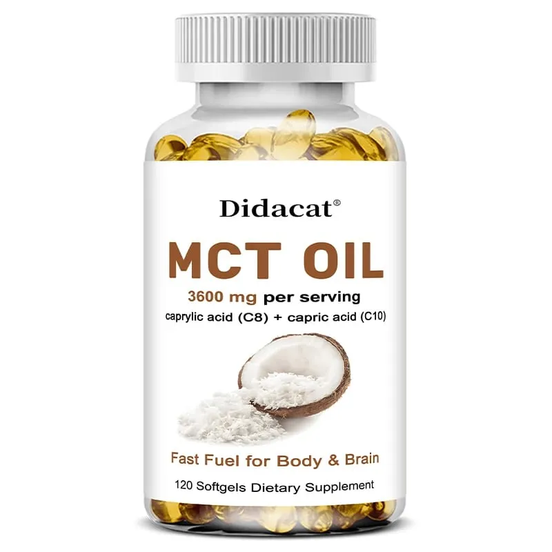 MCT-Öl-Kapseln 30/60/120 Kapseln, 3600 mg pro Portion, C10 und C8, Brain Fuel, Energie, Gewichtsmanagement, gentechnikfreie Ergänzung