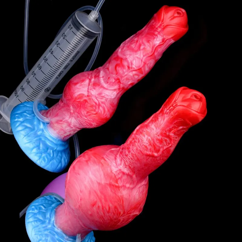 Eiaculazione Plug anale Cane/Lupo Pene gonfiabile con nodo grosso con funzione di squirto Giocattolo del sesso con ventosa forte per donne e uomini