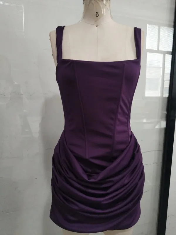 Pakaian Mini Tali Berlipat Satin Pepejal Wanita Tanpa Lengan Tanpa Belakang Lace Up Pakaian Bergaya 2026 Pakaian Chic Pesta Wanita Musim Panas — image 11