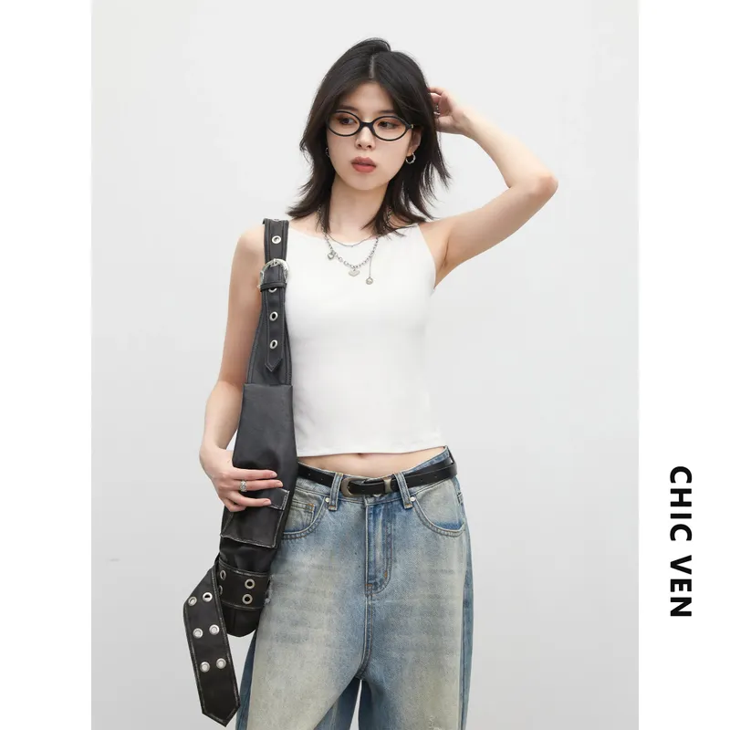VEN 女性ボトム Tシャツ固体新スリムマイクロ弾性タンク胸クッション付きレディースキャミソールベスト女の子夏 2026