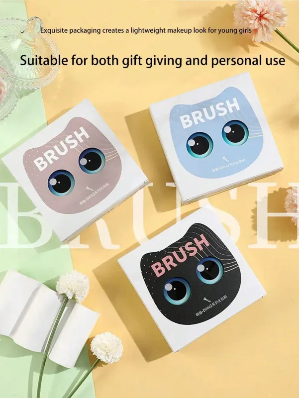 Set di pennelli per trucco portatile con design mini gatto carino da 1 scatola da 6 pezzi: pennello per ombretto e pennello per cipria e pennelli assortiti — image 2