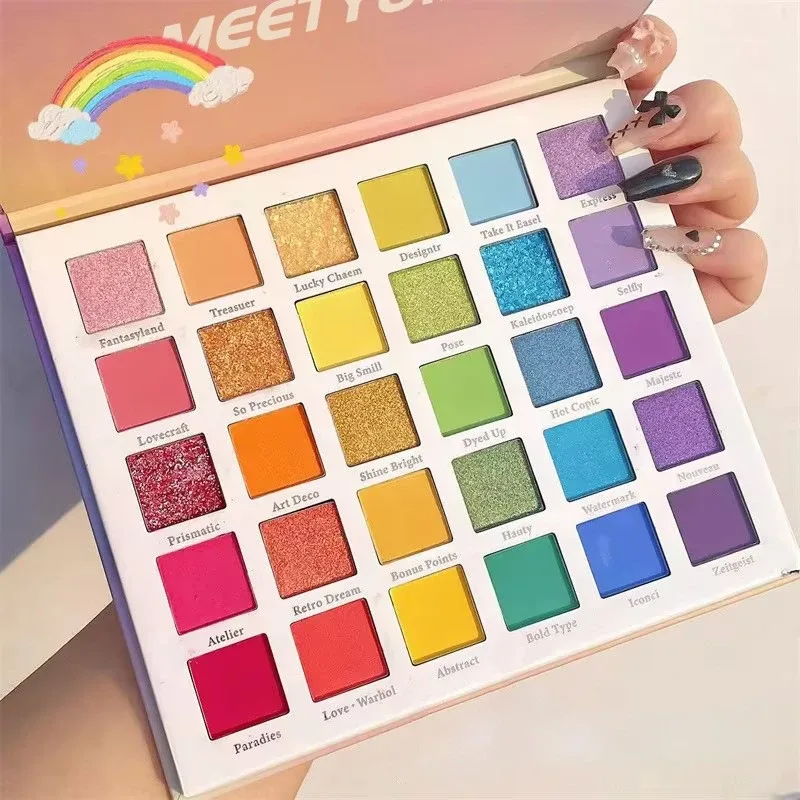 30-Farben-Lidschatten-Palette, Regenbogen-Korallen-Perlen-Glitzer, matte Pailletten, Schimmer, hochpigmentierter Lidschatten, Make-up für Partys und Tanzshows