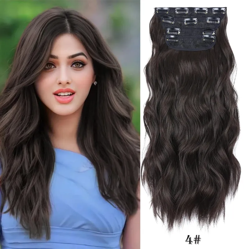 Leeons gewellte Clip-in-Haarverlängerungen, 4 Stück, natürliche, weiche, lange, gewellte Haarteile, dicke Doppelschuss-Clip-in-Haarverlängerungen für Frauen — image 14
