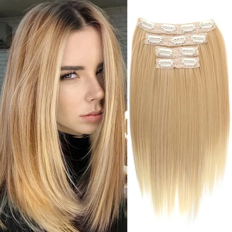 Straight Bob Clip In Hair Extensions Synthetic Highlight Clip On Hairpieces Thin Straight For Women Short Bob Daily Hairstyle — image 8