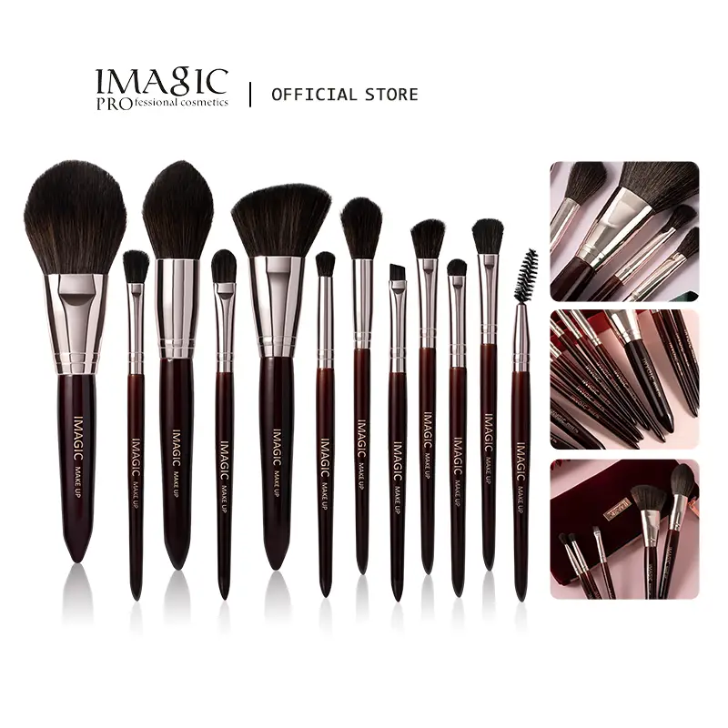 12 Buah/Kit Set Kuas Rias Eyeshadow Bedak Blush Stabilo Rambut Sintetis Alami Alat Kecantikan Kosmetik Profesional — image 1
