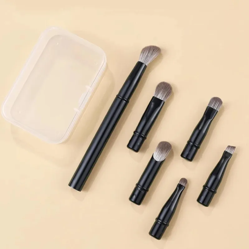 6ks přenosný štětec na make-up náhradní náhlavní souprava štětec na stíny na nos s krabičkou pro ženy Profesionální čistič kosmetických štětců — image 3