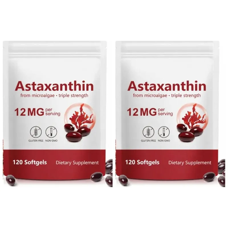 Astaxanthin Softgels Từ Vi Tảo Thúc Đẩy Sản Xuất Collagen Đậu Nành Không Chứa Gluten Không GMO Sức Mạnh Gấp Ba 120 Softgels — image 8