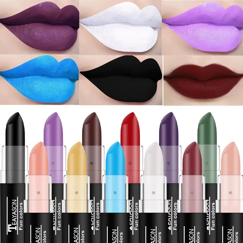 Matte Lipsticks 12 Colors Waterproof Long Lasting Lip Stain Non-stick Cup Sexy Red Black Lipstick Pigment Lip Cosmetics — image 1