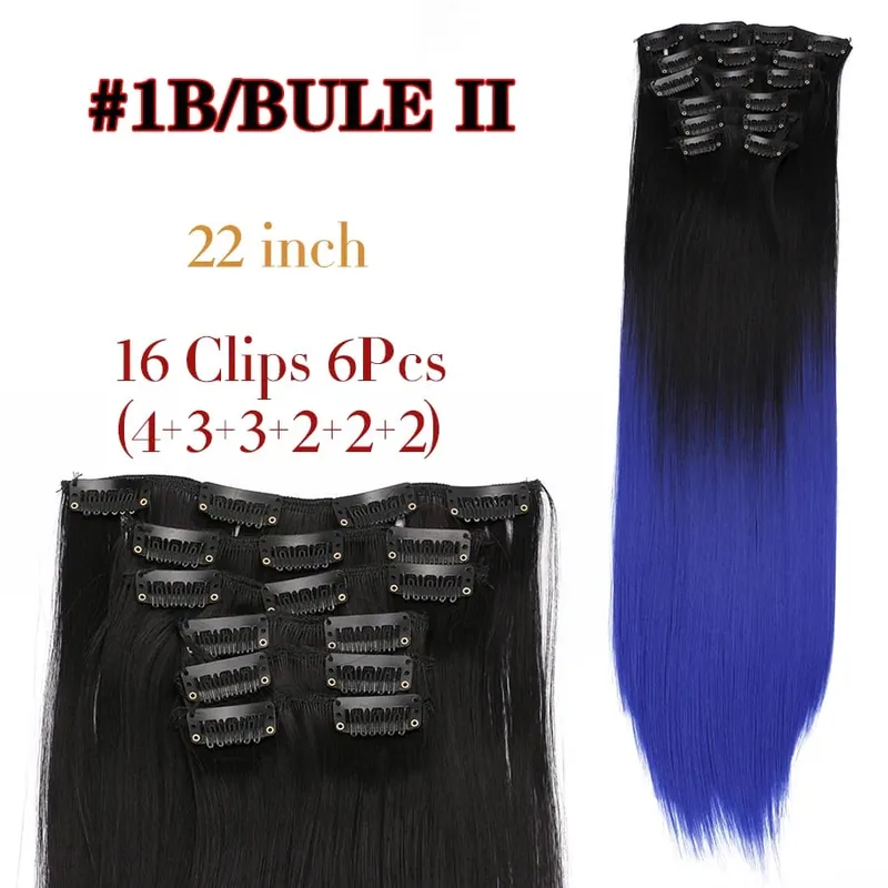 คลิปสีดำในส่วนขยายตรง 22 "ยาวสังเคราะห์หนาคลิปบนผมสำหรับผู้หญิง 6 ชิ้น/เซ็ต CURLY Full HEAD งานแต่งงานทุกวัน — image 24