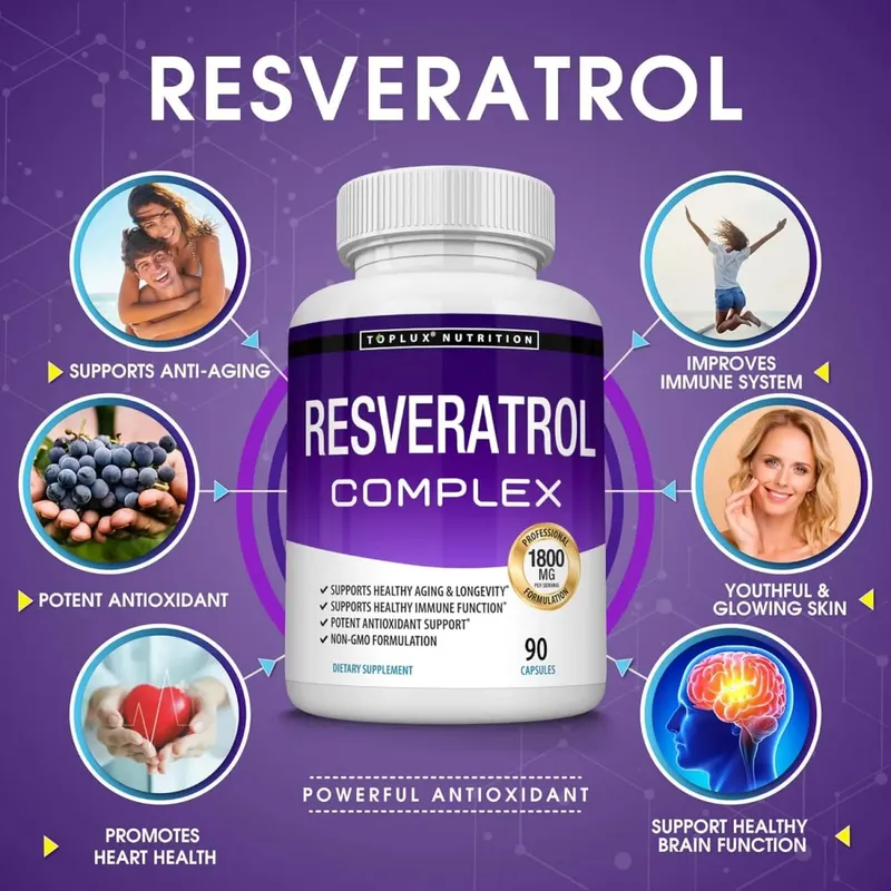 Complexo de Resveratrol - Suplemento de Resveratrol Trans com Semente de Uva - Promove o envelhecimento saudável, função cerebral do sistema imunológico 90 comprimidos — image 3