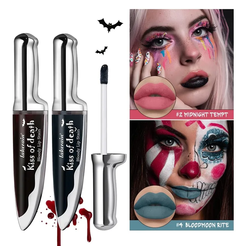 Halloween gotycki zestaw do makijażu 5 szt. Plama do ust ciemny krem róż do policzków cień do powiek w sztyfcie brokatowy eyeliner z torbą na imprezę Cosplay twarz ciało — image 5