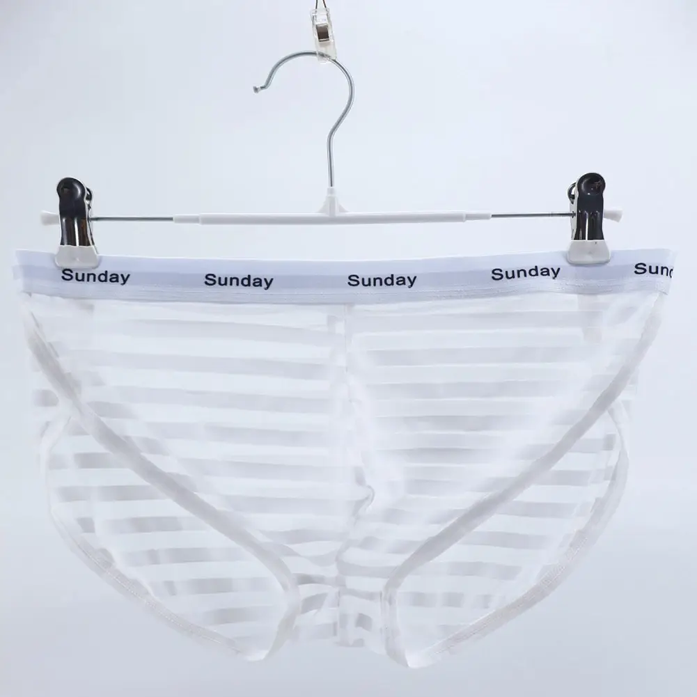 Men Casual Transparent Striped Mesh Briefs Side Fork Panties Shorts Breathable Pouch Man Comfortable Home Underwear — image 9